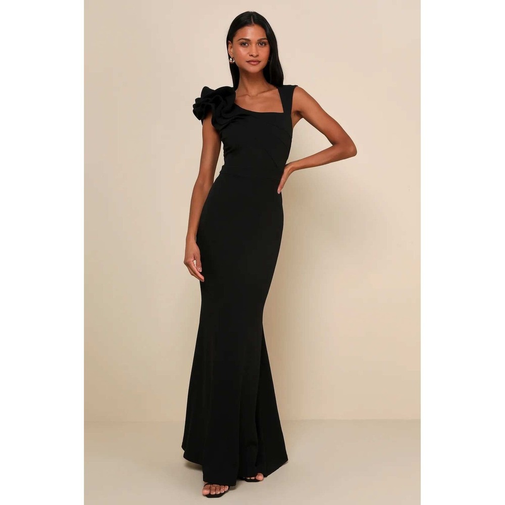 Lulus Lucette Black Sleeveless Ruffled Mermaid Maxi Dress Size XL